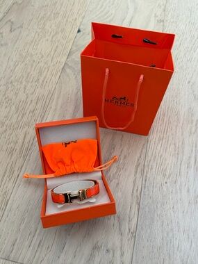 Hermes Orange Enamel Bracelet with Gold H Clasp